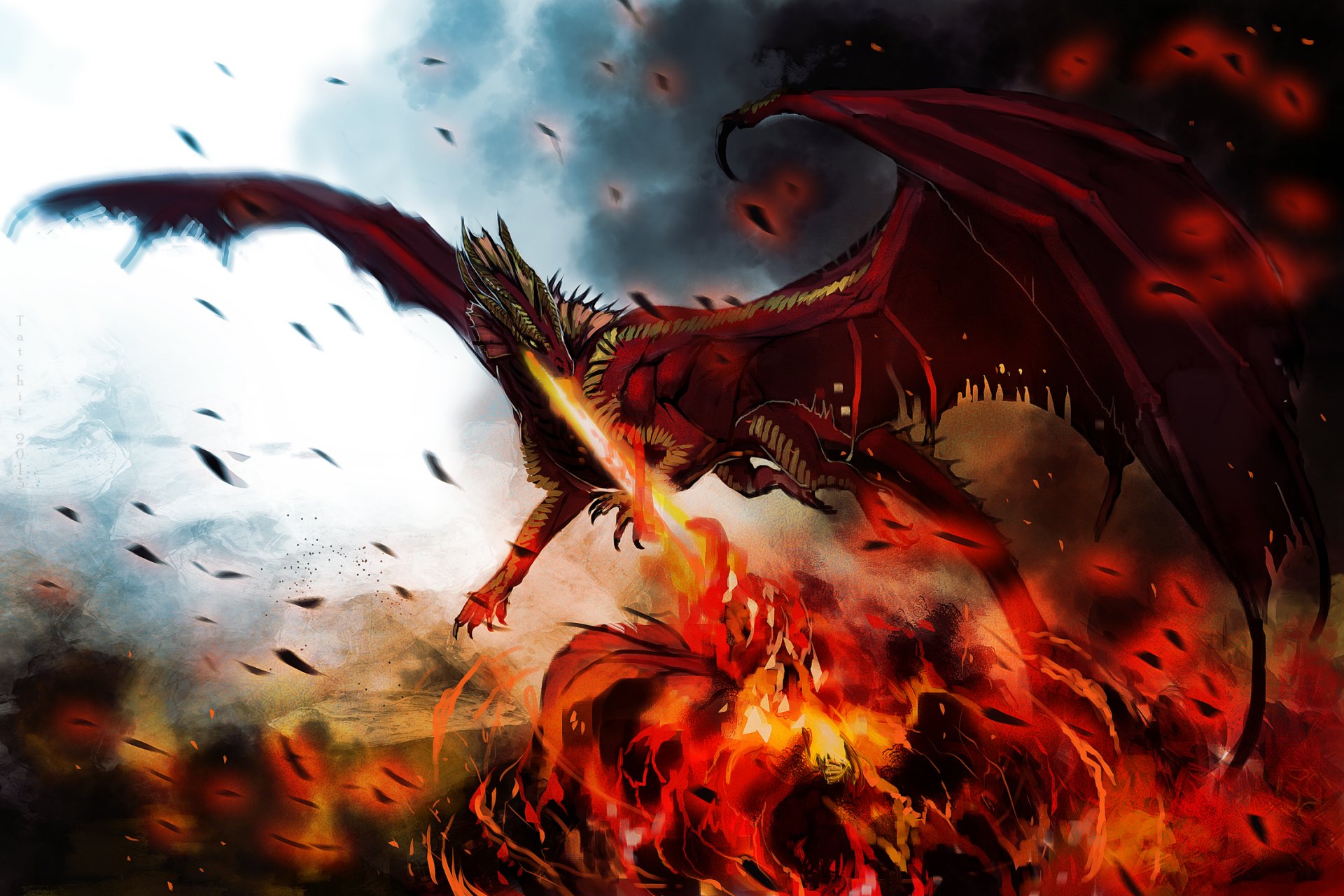 art dragon monster wings hellfyre fire flame