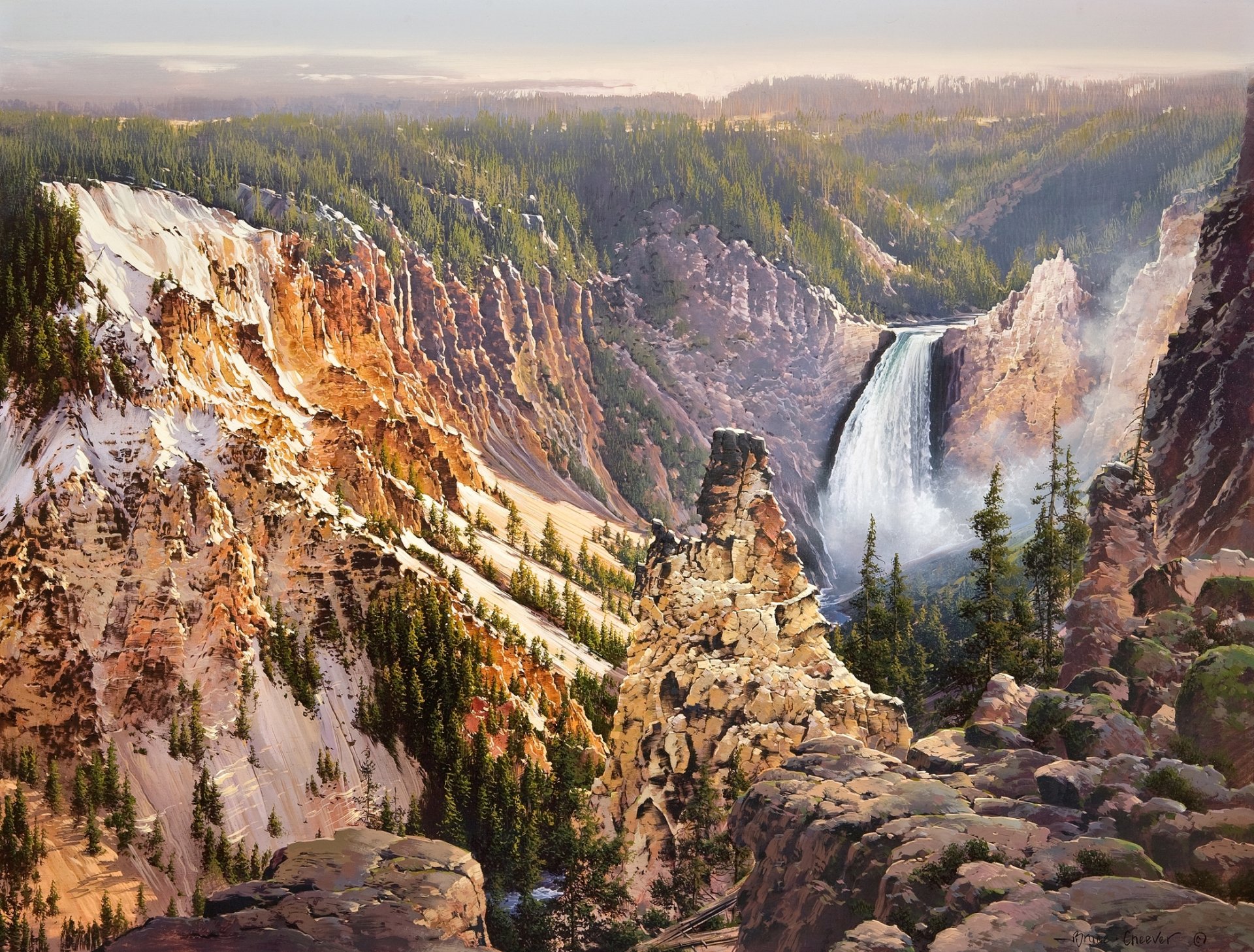 bruce cheever siły i łaski yellowstone falls malarstwo natura żółte góry góra wodospad