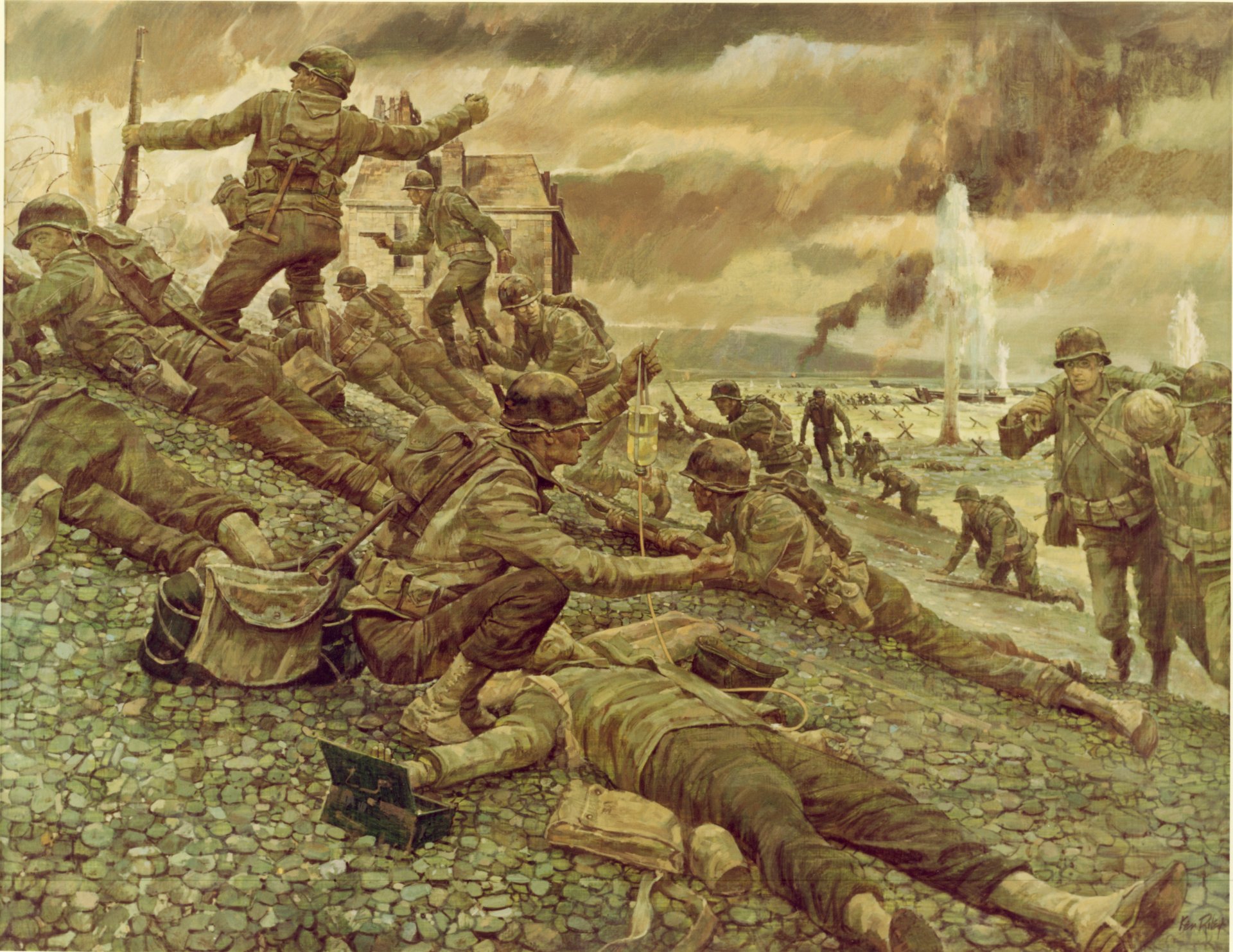 art normandía francia 6 de junio de 1944 desembarco aliado soldados armas equipo ww2 dibujo