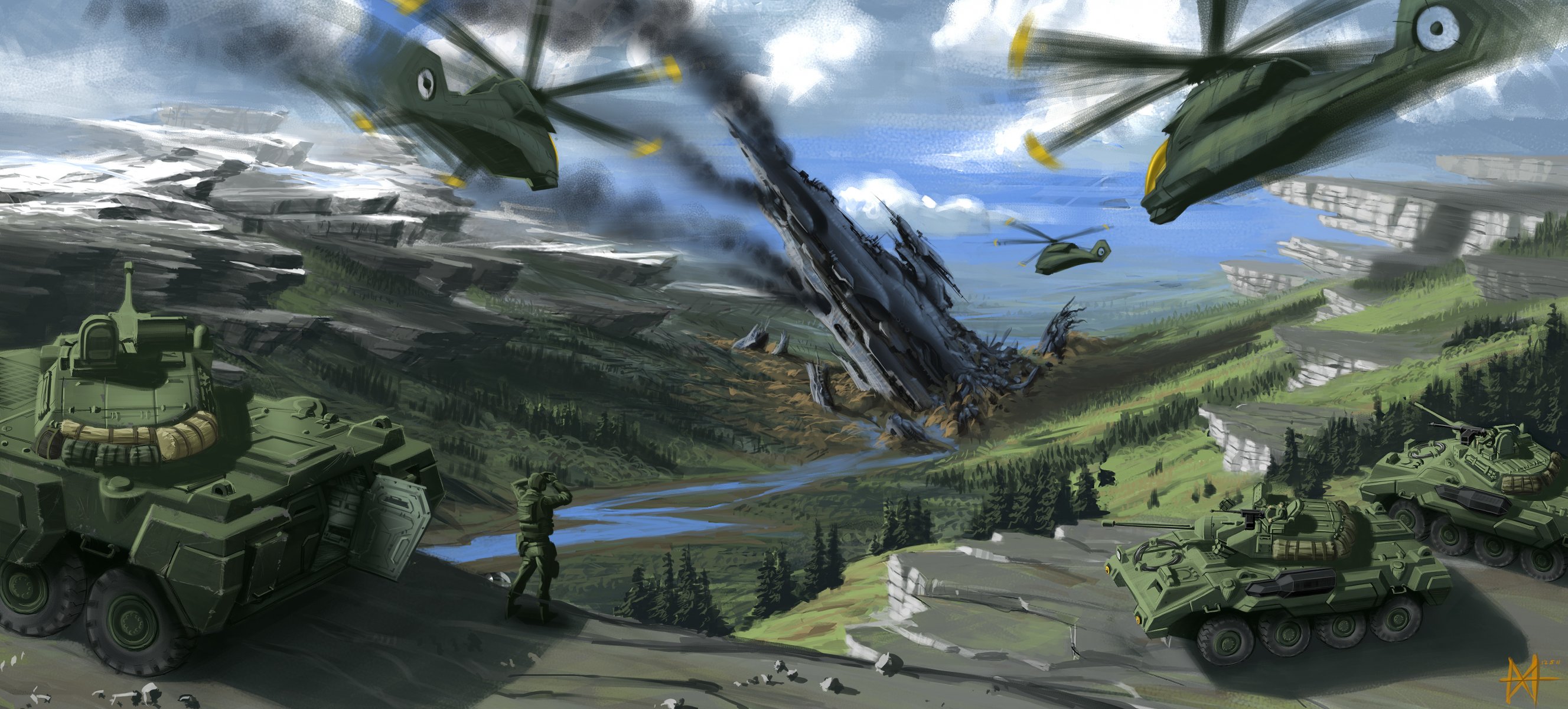 war tanks helicopters men mountain art