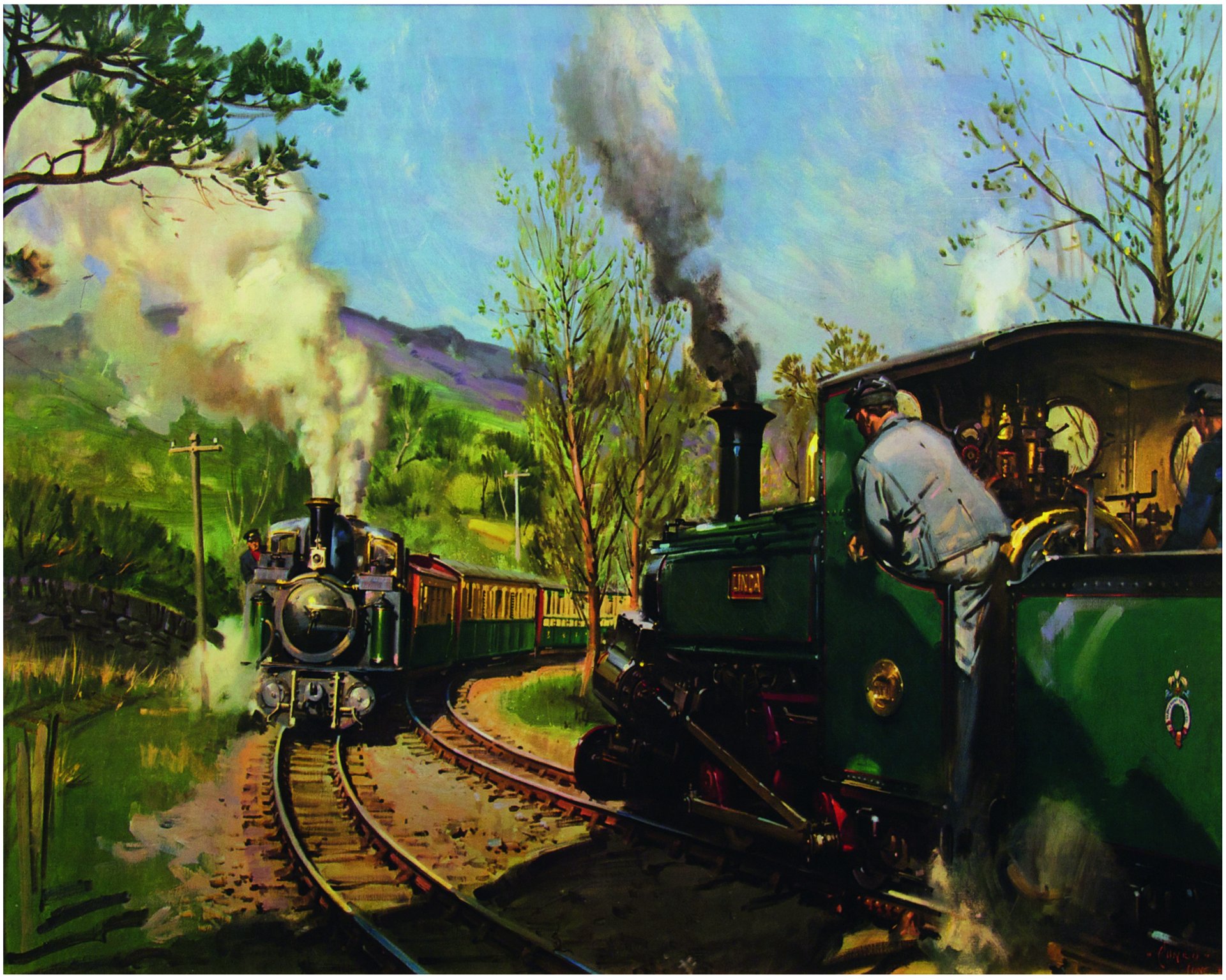 the pass track ffestiniog railway wales artista terence cuneo pintura óleo sobre lienzo