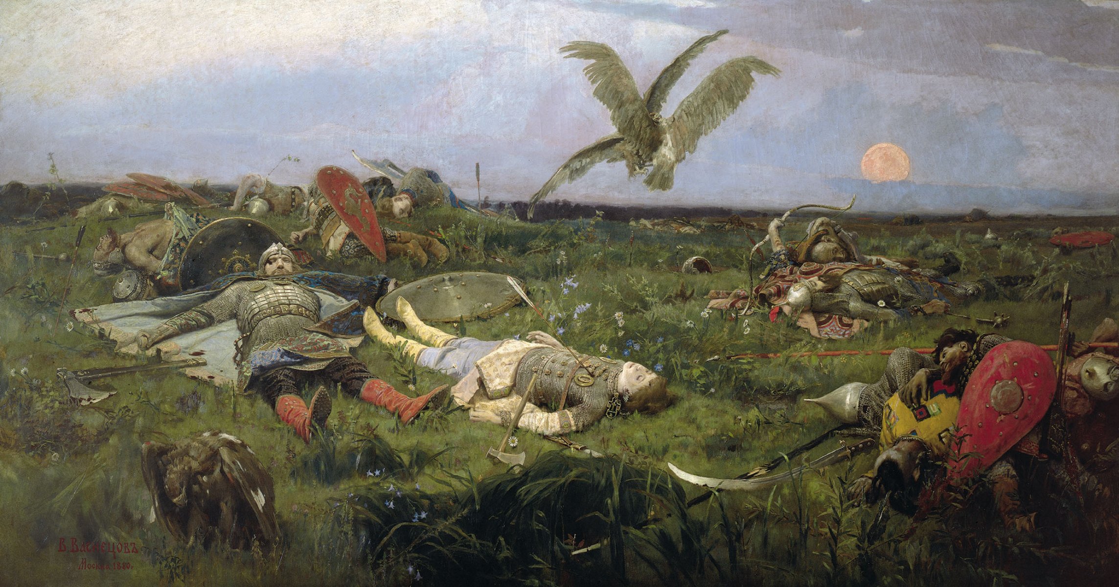 victor vasnetsov nach der schlacht von igor svyatoslavich mit polovets bild helden geschichte vögel