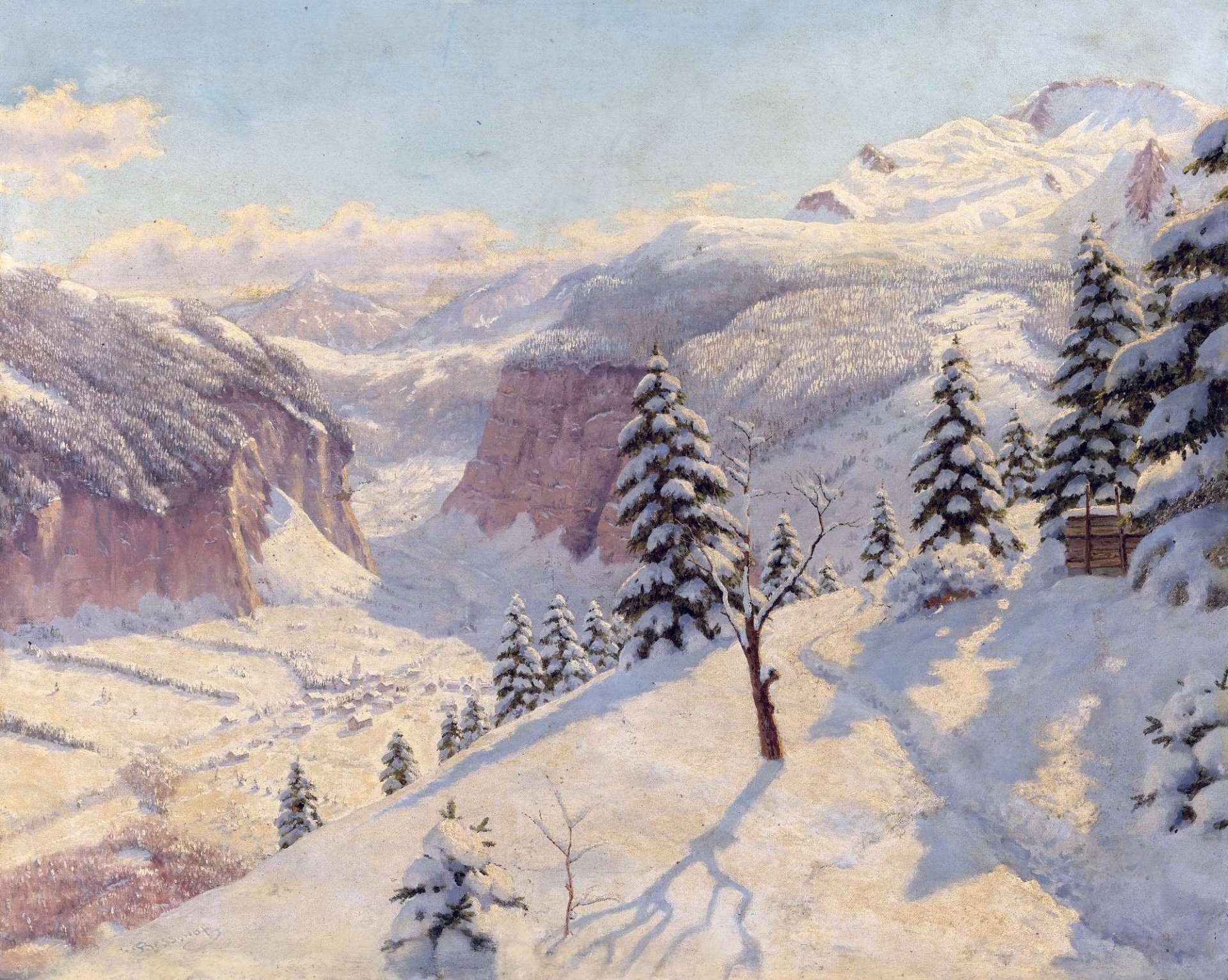 bild landschaft boris bessonov berge winter schnee bäume drifts wanderweg weihnachtsbäume