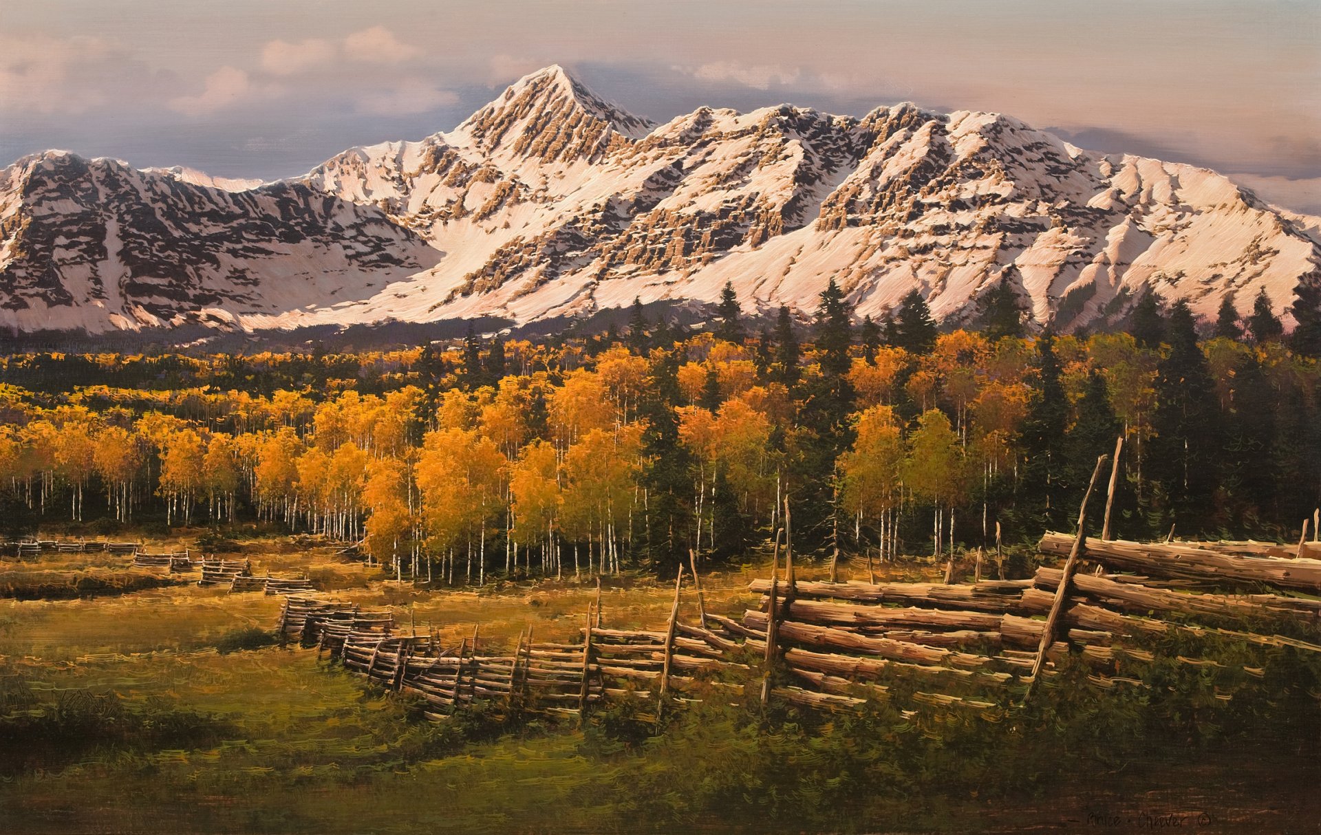 bruce cheever toque de oro de san juan ridge pintura paisaje de otoño bosque otoño montañas nieve abedul cerca