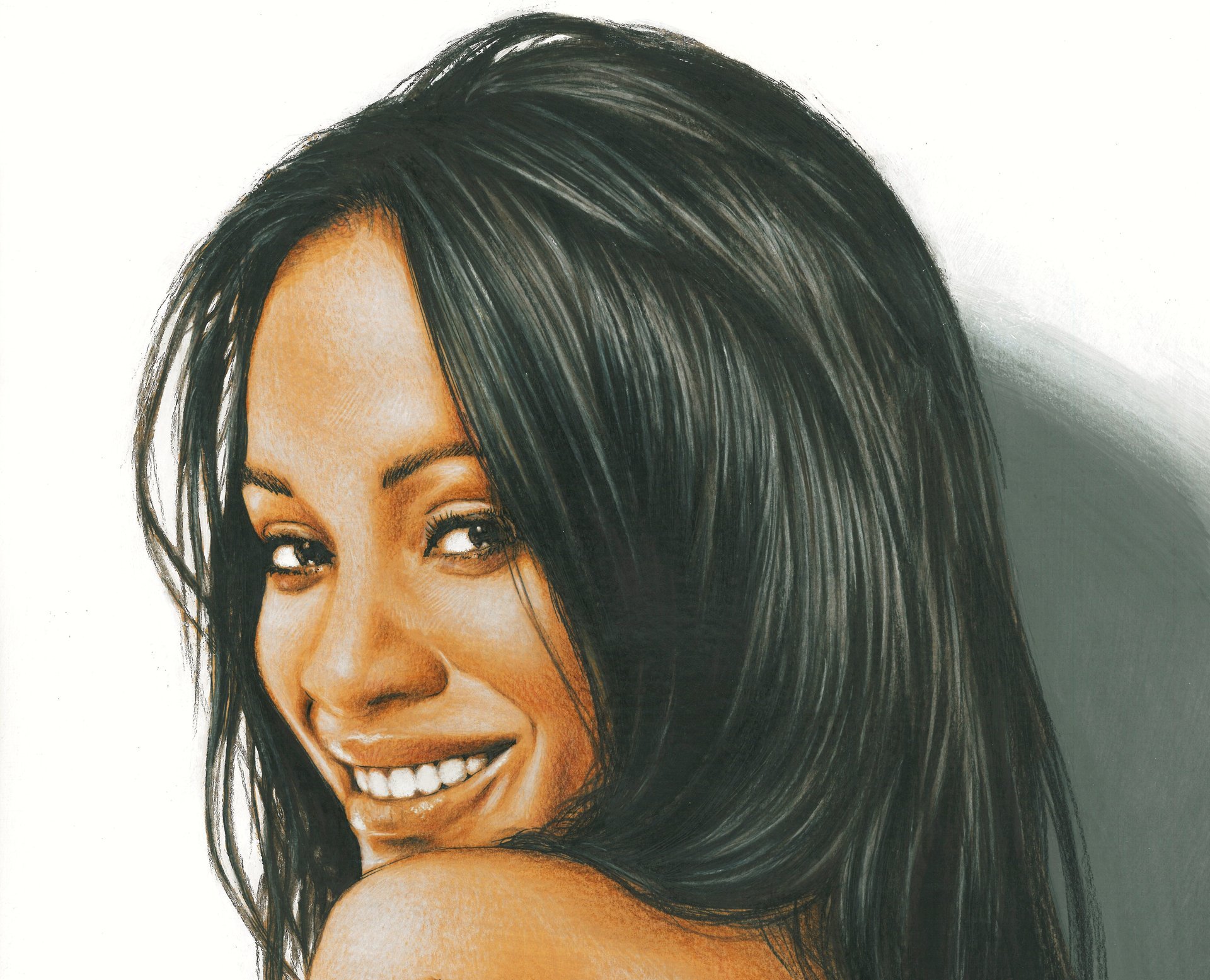 zoe saldana fille peinture visage sourire lèvres cheveux regard épaule