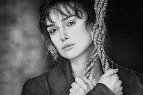 Black and white art by Keira Knightley