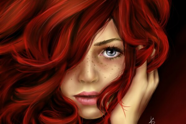 A delightful drawing of a girl with fiery red hair