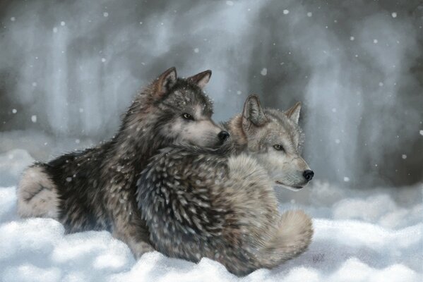 Wolves in the snow art