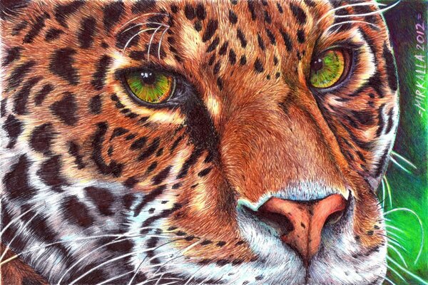 Pintura animal leopardo con ojos verdes