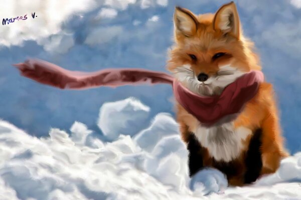 Fuchs mit leuchtend rotem Schal