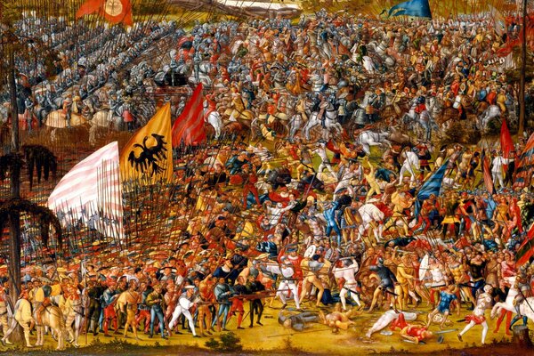 Oil painting on canvas depicting a battle