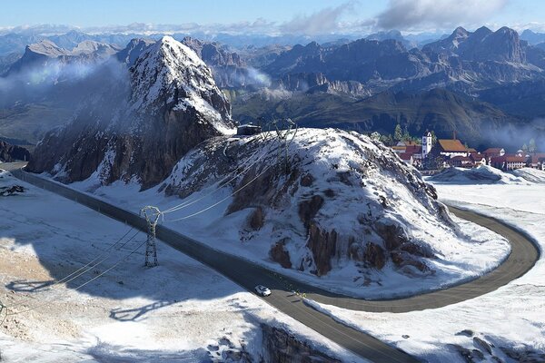 A wonderful town among snow-covered rocks