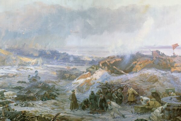 Pintura de Stalingrado durante el invierno de la gran guerra patria