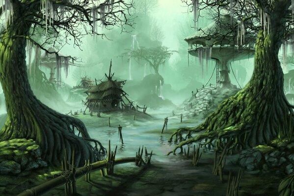 Pintura de la imagen del bosque siniestro