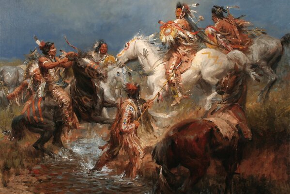 Andy Thomas painting The Clash between the Crow and the Sioux