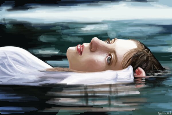 Oil painting girl in the water