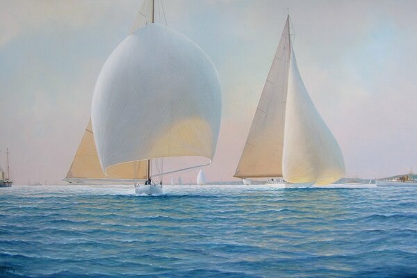 Painting sailboats at sea