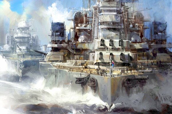 Oil painting battleships in service