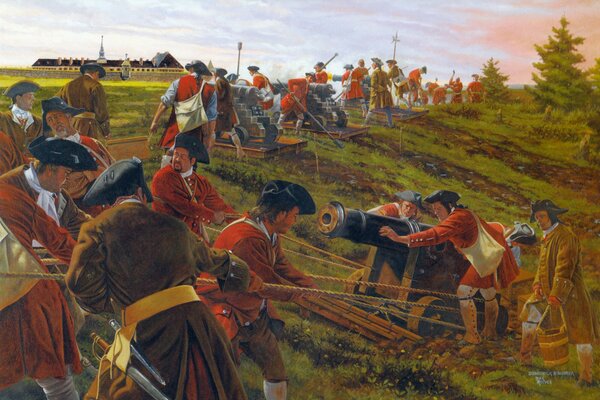 Truppe britanniche all assedio di Louisbourg nel maggio 1745