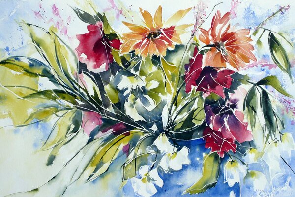 Watercolor painting. Beautiful flowers