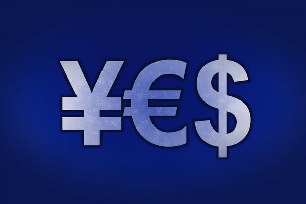 Yuan Euro et Dollar sur fond bleu