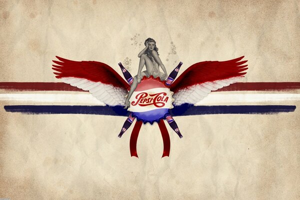 Fille assise sur Pepsi Cola avec des ailes