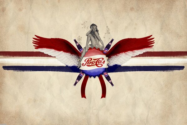 Dziewczyna siedzi na Pepsi-Coli ze skrzydłami