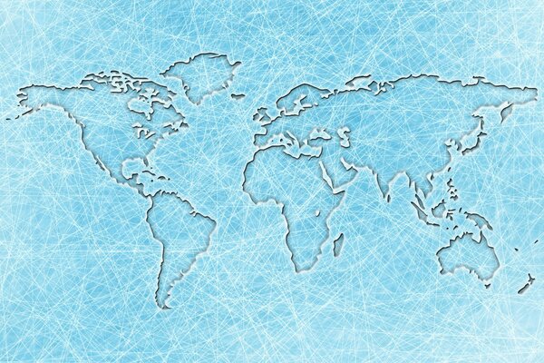 Contornos del mapa del mundo sobre fondo azul