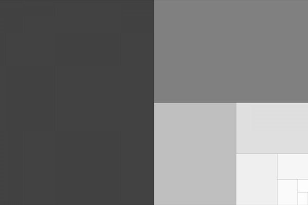 Muchas formas rectangulares de diferentes tamaños, desde blanco hasta gris oscuro