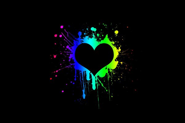 Heart on a dark background in colored paints