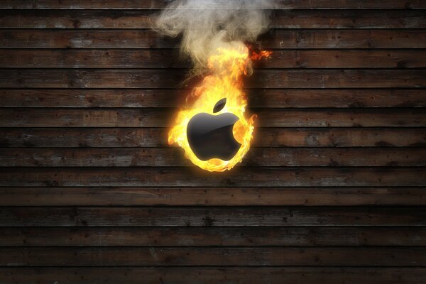 The main apple logo is on fire