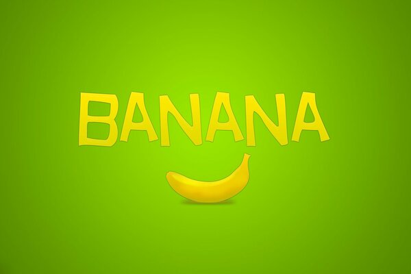 Жёлтая надпись фрукта банан на зелёном фоне