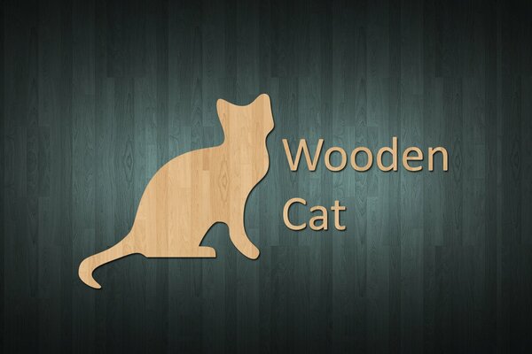 Logo: Aus Holz geschnitzte Katze auf Wandhintergrund