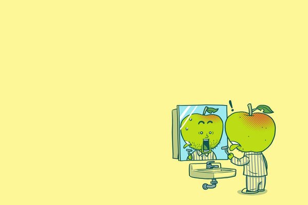 Człowiek jabłko na żółtym tle