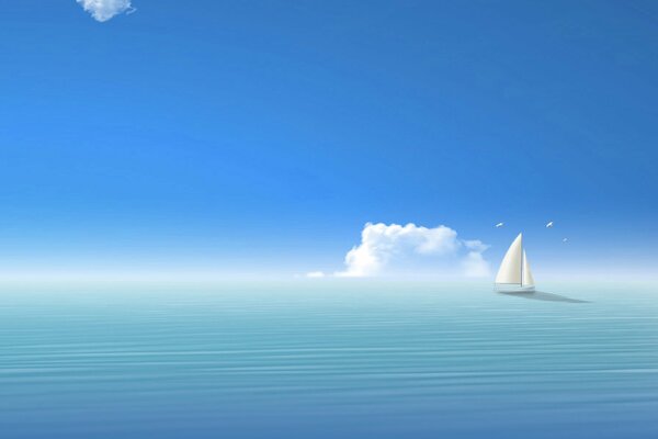 A ship sails on the sea with a view of the sky