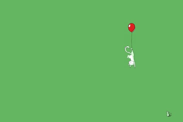 The red balloon carries the white cat up. The mouse is saved!