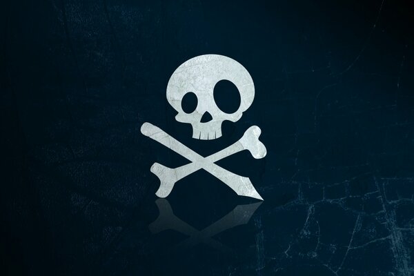 Drawing of a skull with bones on a dark background