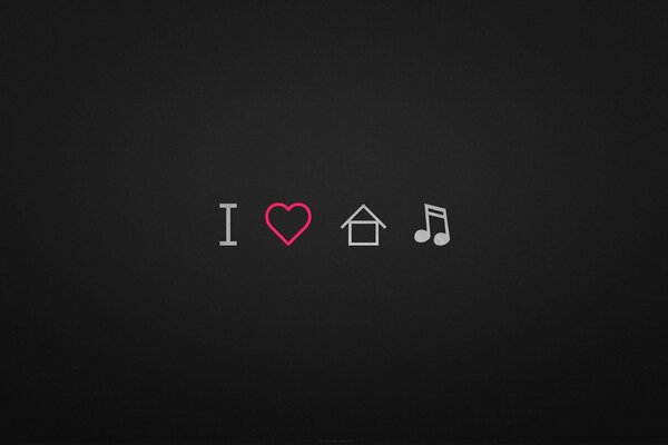 J aime la maison et la musique fond noir