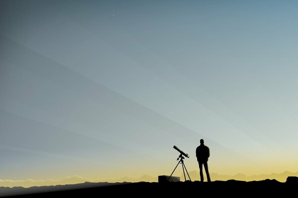 A man watches from a telescope for the colors of the sky