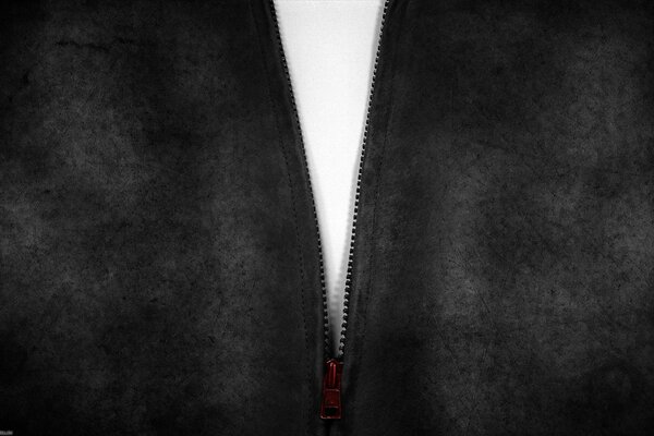 Red zipper on dark clothes