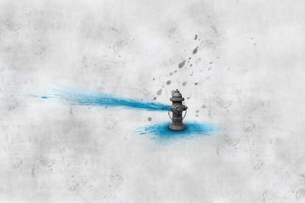 Drawing of a gray hydrant with blue water on a gray background