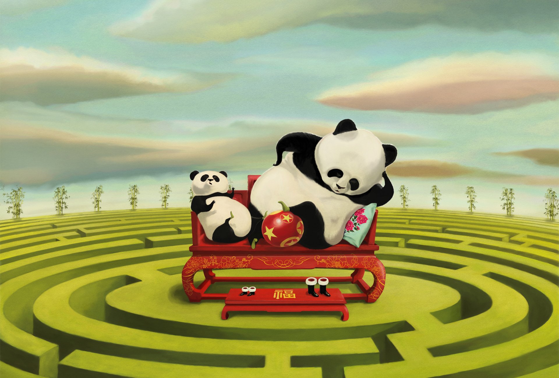 muster pandas zwei sofa labyrinth ständer