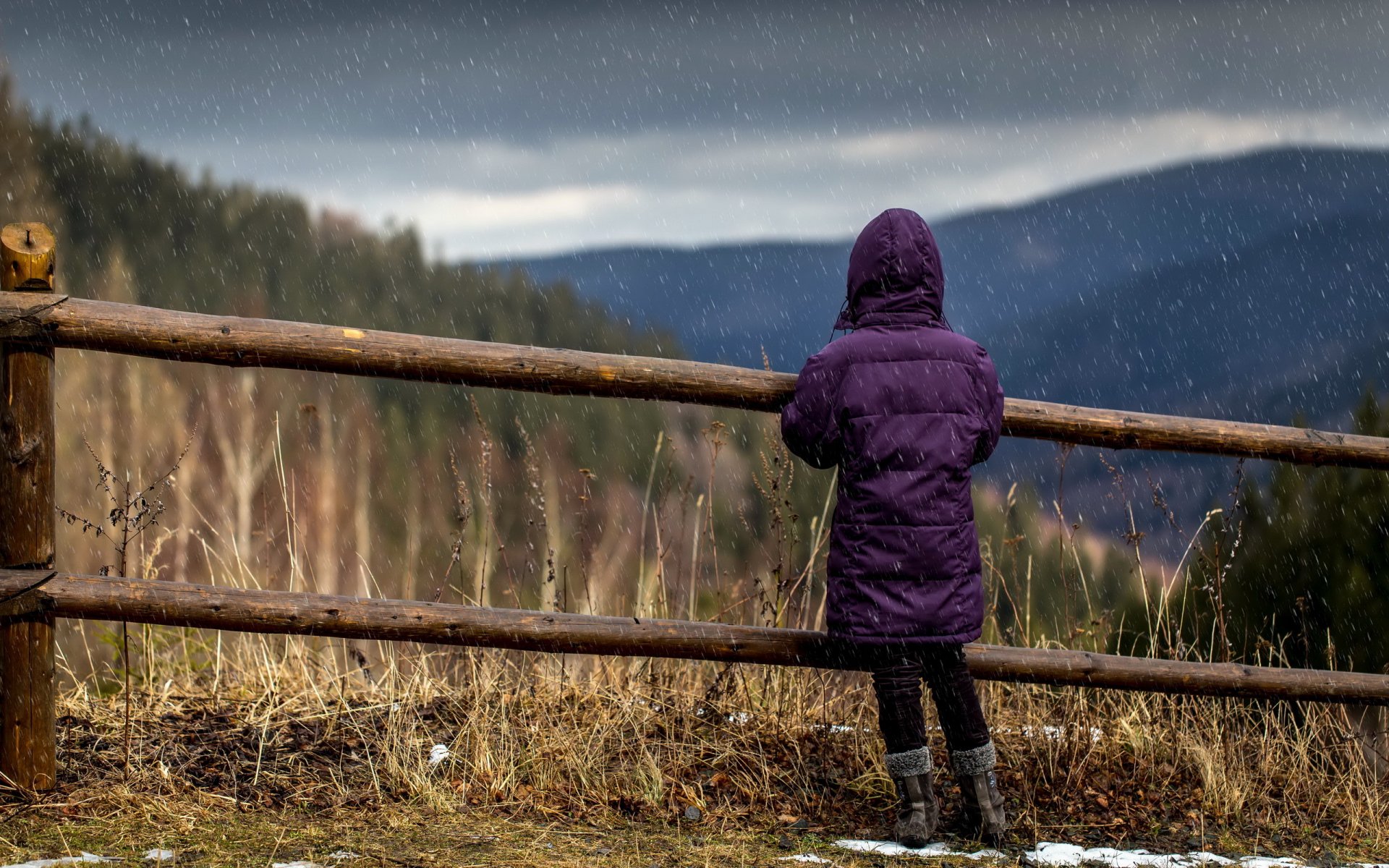 girl rain fence