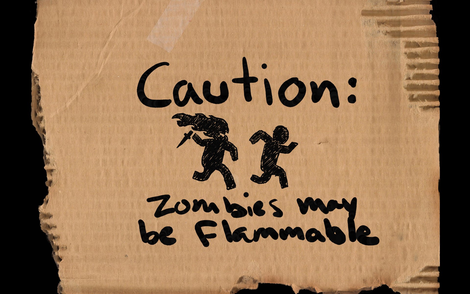 attention zombies peut-être inflammable carton avertissement