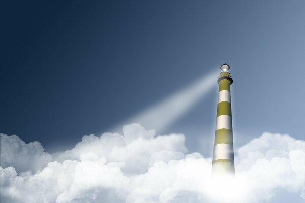 Le phare éclaire le chemin à travers un amas de nuages