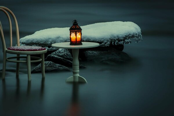 A lonely chair on a cold evening