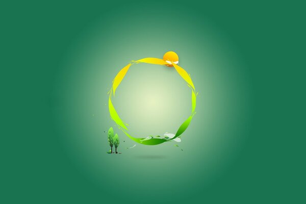 Yellow-green circle on a cloudy green background