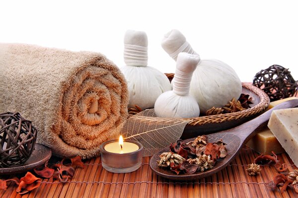 Spa treatments with soap and candles