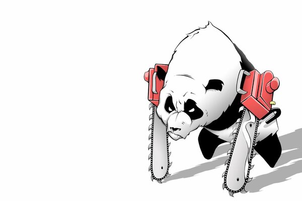 Panda chainsaw on a white background