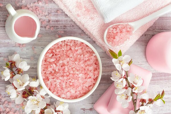 Sale marino e rametto di fiori noi asciugamano in stile rosa